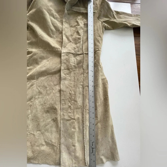 Vintage Blue Asphalt Tan 100% leather Open Front Long Coat Size M - Picture 13 of 16